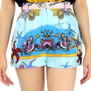 Versace Size 36 High Waist Sea-Themed Shorts - Blue and Pink